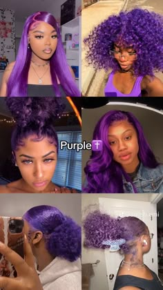 Purple Hair Styles For Black Women, Purple And Green Curly Hair, Different Colors To Dye Your Hair, Neon Hair Dye, Black Women With Purple Hair, What Color To Dye My Hair, Purple Natural Hair Black Women, Different Hair Colors For Black Women, Color Hairstyles For Black Women