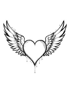 a heart with wings drawn on it