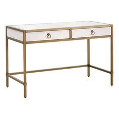 a white and gold desk with two drawers