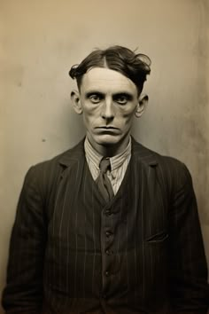 an old photo of a man in a pinstripe suit with his eyes closed