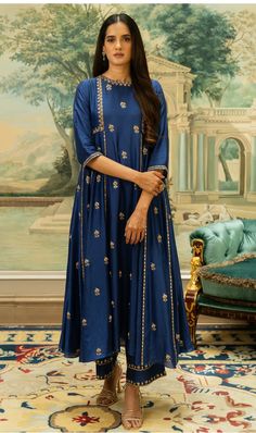 Paulmi And Harsh, Silk Anarkali, Blue Kurta, India Dress, Blue Fits, Silk Pants, Indian Designer Wear, Kurta Set, Bride Bridal