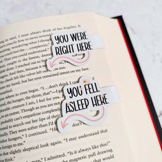 an open book with some stickers on it's pages that say you were right here