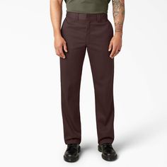 Iconic since 1967, Dickies 874® FLEX Work Pants have stood the test of time by adapting to your needs. Enhanced with our FLEX fabric technology, these modern men's work pants are designed to give you all-day comfort and freedom in your movement. The high-rise waist and slightly tapered leg adds style, and the moisture-wicking properties of the twill fabric keep you cool and dry. They're wrinkle-resistant, too. You can trust and rely on these Men's 874® FLEX Work Pants throughout your workday. Classic Cargo Pants For Streetwear, Mens Brown Dickies Outfit, Brown Full-length Work Pants With Pockets, Dickies 478 Pants, Dickies 874 Brown, Men’s Dickies 874 Outfit, Brown Dickies, Dickie Work Pants, Dickies 874