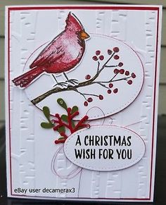 a handmade christmas card with a red bird on a branch and the words, a christmas wish for you