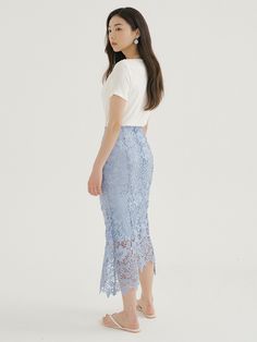 Editor's NotesThis skirt is made of polyester. The lace fabric detail makes the skirt more stylish and romantic. Wear this item with a basic style shirt and heels for a perfect date look. - Feminine mood mermaid skirt- Slim fit with unbalance length - Must-have item and easy to coordinate Measurements(in.)Size (S/M/L)- Total Length: 30.70 in. / 31.49 in. / 32.67 in. - Waist: 12.40 in. / 13.58 in. / 14.76 in. - Hip: 16.73 in. / 17.71 in. / 19.09 in. - Hem: 24.01 in. Feminine Lace Flowy Skirt, Lace Bottoms Midi Length For Spring, Elegant Midi Length Bottoms With Lace Trim, Chic Lace Midi Length Bottoms, Elegant Scalloped Lace Bottoms For Spring, Chic Lace Patchwork Skirt, Chic Lace Top Skirt For Spring, Feminine Lace Skirt Bottoms, Chic Lace Skirt With Lace Top Detail