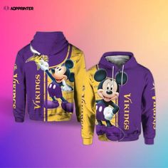 NFL Minnesota Vikings Mickey Pullover Hoodie - AOP Shirt: Show Your Team Spirit! Mouse Nails, Minnesota Vikings Logo, Vikings Logo, Mickey Mouse Nails, Mouse Silhouette, Viking Logo, Christmas Mickey, Vikings Fan, Nfl Outfits