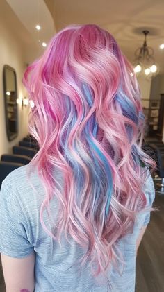 Blue Dye Hair, Pink Purple And Blue Hair, Candy Hairstyles, Purple And Blue Hair, Diy Ombre Hair, Dye Inspiration, Pastel Pink Hair Color, Pastel Purple Hair, Vivid Hair