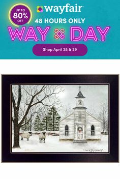 an image of a church with sheep in front of it and the words way & day on