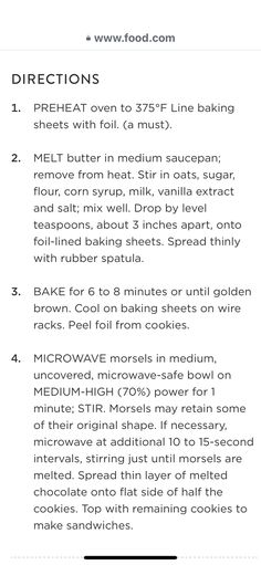 the instructions for how to bake cookies