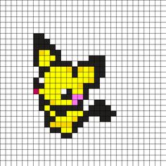 a pixellated image of a yellow and black cat with pink eyes on it's face