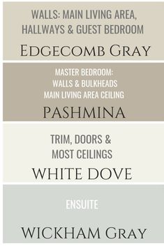 four different shades of gray and white with the names of each color scheme in it