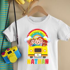 Cocomelon Wheels on the Bus Birthday Shirt Cocomelon Shirt Ideas, Cocomelon Wheels On The Bus, Cocomelon Party Ideas, Bus Decor, Birthday Banner Cake Topper, Birthday Shirt Design, Cocomelon Birthday Party