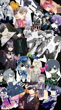 many anime characters are grouped together in this collage with the words love on them