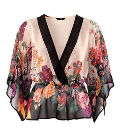 Happyhour Kimono Wrap Top, Long Blouse Designs, Loose Kimono, Kimono Blouse, H&m Blouse, Pretty Shirts, Boho Kimono, Floral Print Blouses, Kimono Sleeve