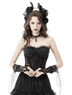 Black Romantic Lace Gothic Long Lace-Up Gloves for Women#punkgloves#blackpunkgloves#metalpunkgloves#gothicgloves Top With Gloves, Lace Black Top, Costume Masquerade, Crop Top Aesthetic, Lace Clothing, Top Aesthetic, Dark In Love