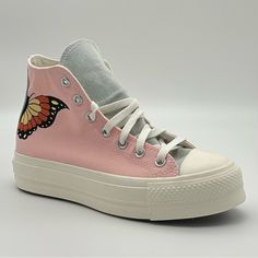 Product: Converse Ctas Platform High Top Pink Butterfly Women's Shoes Style: A03766c Size: Women's Size 7 Condition: New Without Box Spring Flat High-top Sneakers For Streetwear, Spring Cotton High-top Sneakers With Round Toe, Spring Ankle-high Sneakers With Laces, Flat Canvas Shoes With Laces For Spring, Trendy Ankle-high Canvas Shoes For Spring, Spring Flat Canvas Shoes With Laces, Converse Platform Canvas Shoes, Pink Canvas High-top Sneakers With Round Toe, Pink Canvas Sneakers With Round Toe