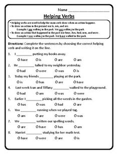 the worksheet for helping verbs