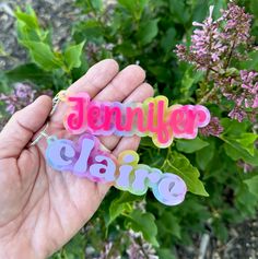 These acrylic personalized keychains are the perfect addition to a backpack, purse, diaper bag, or your keys. You can choose any word or name that you want on this keychain. MEASURMENTS The keychain (name) will be between 3"- 5" in length and approximately 1" - 1 1/2" tall depending on the length of the name and font choice.  Each layer is made from 1/8" thick acrylic. You can choose from a list of fonts and also choose between teal and lavender for the name/word color. The base acrylic is a fun Personalized Pink Keychains For Gifts, Personalized Pink Keychains As Gifts, Personalized Pink Rectangular Keychain, Personalized Rectangular Pink Keychain, Customizable Rectangular Keychains For Gifts, Customizable Rectangular Keychains For Gift, Customizable Rectangular Keychain As Gift, Customizable Rectangular Keychains As Gift, Custom Name Pink Keychains For School