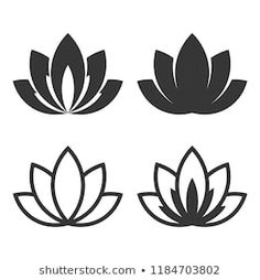 four black and white lotuses on a white background