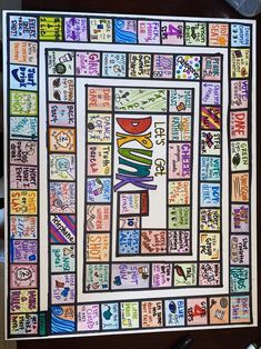 this is an image of a stained glass window with words and pictures on the outside