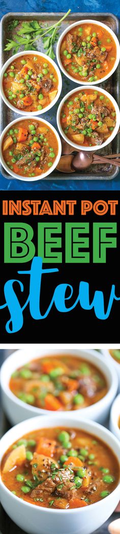 the instant pot beef stew recipe is ready to be eaten in less than 10 minutes