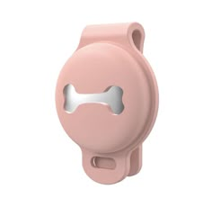 a pink bottle holder with a bone on the front and back of it's lid