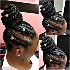 Spring Braids, Goddess Braid Bun, Goddess Braid, Black Haircut, Black Haircut Styles, Braided Mohawk Hairstyles, Updo Braids, Braided Mohawk, Cornrow Ponytail