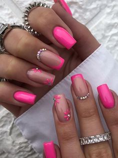 Multicolor  Collar   Plants 3D Nails Embellished   Nail,Hand & Foot Care Summery Nails, Short Acrylic Nails Designs, Diamond Nails, Pink Acrylic Nails, Stick On Nails, Nail Arts, Nail Polishes, Artificial Nails, Rhinestone Nails