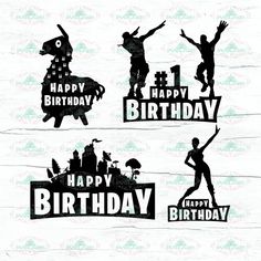 the silhouettes of people celebrating their birthday with happy birthday signs and balloons in front of them