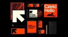 an assortment of orange and black items on a black background with the words studio repekk