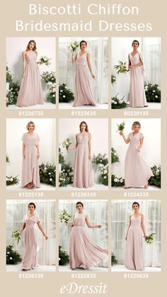 the bridesmaid dresses are all in different styles and colors, but not very long