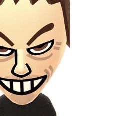 an animated image of a man with brown hair and black shirt, wearing a creepy face