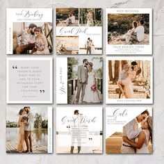 a collage of wedding cards with photos