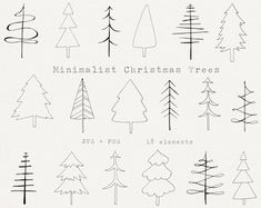 the minimalist christmas tree collection is shown in black and white