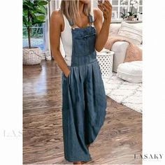 Lasaky - Seductive Denim Jumpsuit with High Waist, Stone Washed, Wide-Legged, Lightweight Trousers Denim Style Casual, Moda Denim, Stylish Jumpsuit, Denim Pocket, Jumpsuit Summer, Strapless Jumpsuit, Denim Overalls, Aaliyah, Wide Leg Denim