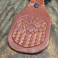 Mountain sunrise leather keychain - Caliber Leather Company Leather Keychain Ideas, Leather Keychain Diy, Leather Company, Diy Keychain, Leather Key, Black And Brass, Leather Keychain, Leather Projects, Handmade Business