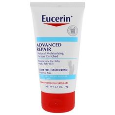 Eucerin, Крем для рук для продвинутого восстановления, без запаха, 2,7 унции (78 г) Восстанавливающий крем для рук содержит формулу, обеспе�чивающую увлажнение и восстановление сухой, зудящей, огрубевшей и отслаивающейся кожи.  Обогащен натуральными увлажняющими ингредиентами: набор увлажняющих ингредиентов, которые естественным образом содержатся в коже, обеспечивая увлажнение и предотвращают повторное появление сухости. Заметно более гладкая кожа уже после первого применения Не оставляет следов Cereal Brands, Skin Science, Beauty Products Drugstore, Alpha Hydroxy Acid, Flaky Skin, Dermatologist Recommended, Rough Skin, Itchy Skin, Dry Hands