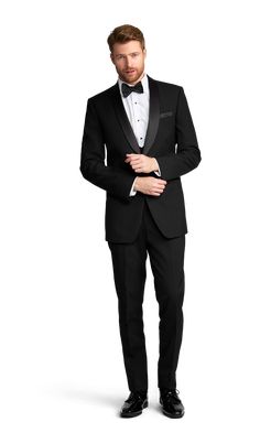 A slim black tuxedo with one button and a shawl lapel. Tuxedo Reference, Black Notch Lapel Tuxedo Suits, Bespoke Black Tuxedo For Black-tie Events, Notch Lapel Tuxedo For Black-tie Events, Black-tie Event Tuxedo With Notch Lapel And Welt Pockets, Black-tie Tuxedo With Notch Lapel, Happy Birthday Wishes Photos, Tuxedo Pants, Mother Of The Bride Dresses Long