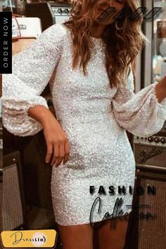 Sequin Puff Sleeve Sheath Dress Winter Party Outfit, Outfits Dress, Womens Fall Dress, Hoco Dresses, Slim Dresses, Sequin Mini Dress, Long Sleeve Mini, Homecoming Dress, Fashion Colours