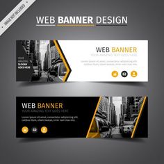 a black and yellow web banner design