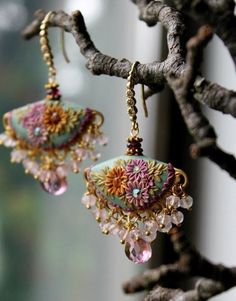 Diy Embroidery Earrings, Embroidery Earrings, Textile Earrings, Polymer Clay Jewelry Diy, Fabric Earrings, Fiber Jewelry, Assemblage Jewelry, Polymer Jewelry, Handmade Fashion Jewelry