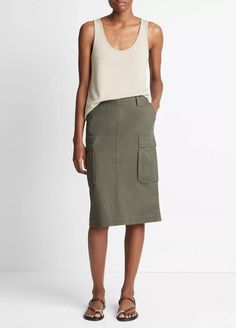 Cotton Low-Rise Utility Cargo Skirt in Skirts | Vince Pocket Skirt, Shell Tops, V Neck Tank Top, Japanese Denim, Cargo Skirt, Casual Skirt, Skirt Fashion, Flap Pocket, Denim Women