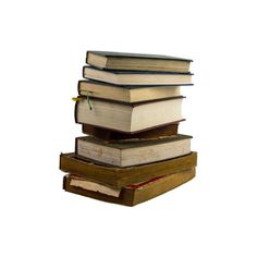 a stack of books sitting on top of each other in front of a white background