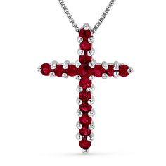 Unique and sparkling, this gemstone cross pendant celebrates your faith in style. Crafted in 14K white gold, this petite design showcases a 1.9mm bright red ruby at the center and 1.5mm rubies lining the glistening cross. Buffed to a brilliant luster, this pendant suspends along an 18.0-inch box chain that secures with a spring-ring clasp. Emerald Cross, Zales Zales, White Gold Cross Pendant, Heart Shaped Diamond Ring, Beaded Jewelry Necklaces, Faith Jewelry, Red Accessories, Beaded Bracelets Tutorial, Gold Cross Necklace