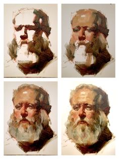 four pictures of an older man with glasses and beards, in three different angles