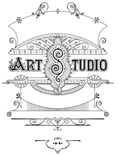 the logo for art and studio, with an ornate frame in the middle that reads