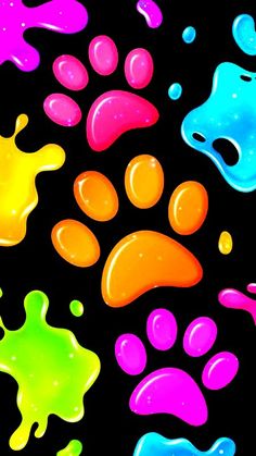 an image of colorful paint and paw prints on a black background with space for text