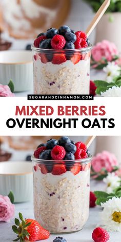 two jars filled with mixed berries and overnight oats