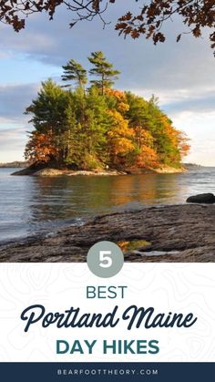 the shoreline and trees with text overlay that reads 5 best portland maine day hikes