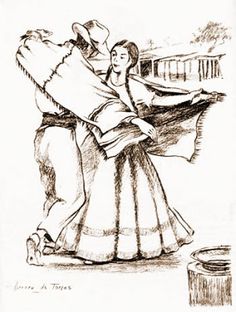 a drawing of a man and woman dancing